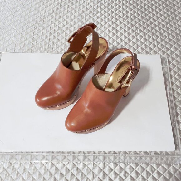 NWOT Michael Kors brown leather slingback clog heeled mule - Picture 7 of 13